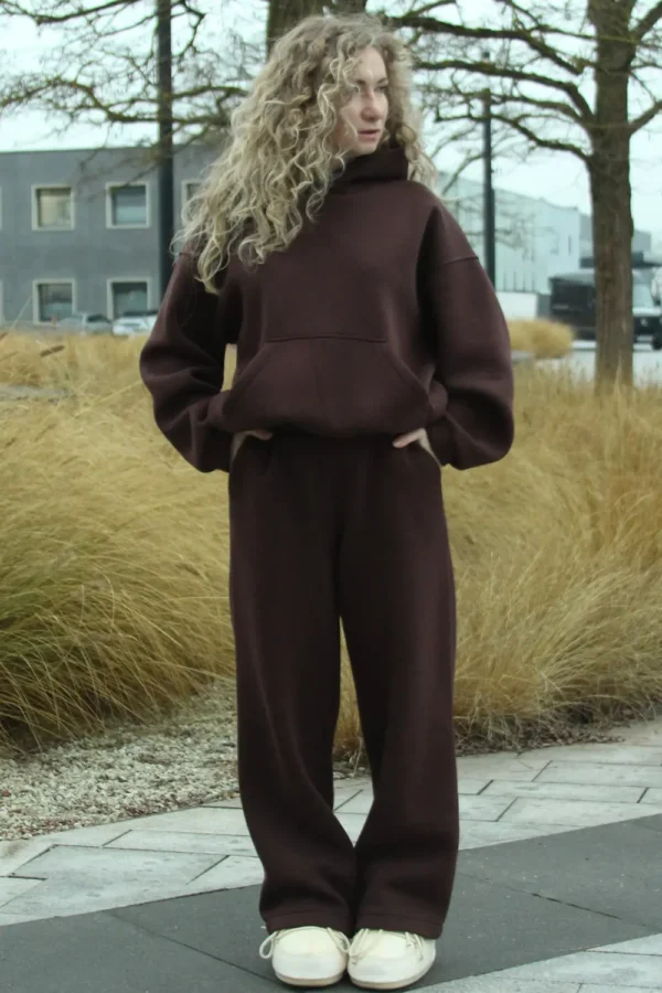 Теплий костюм жіночий Скай з худі оверсайз та широкими штанами на флісі