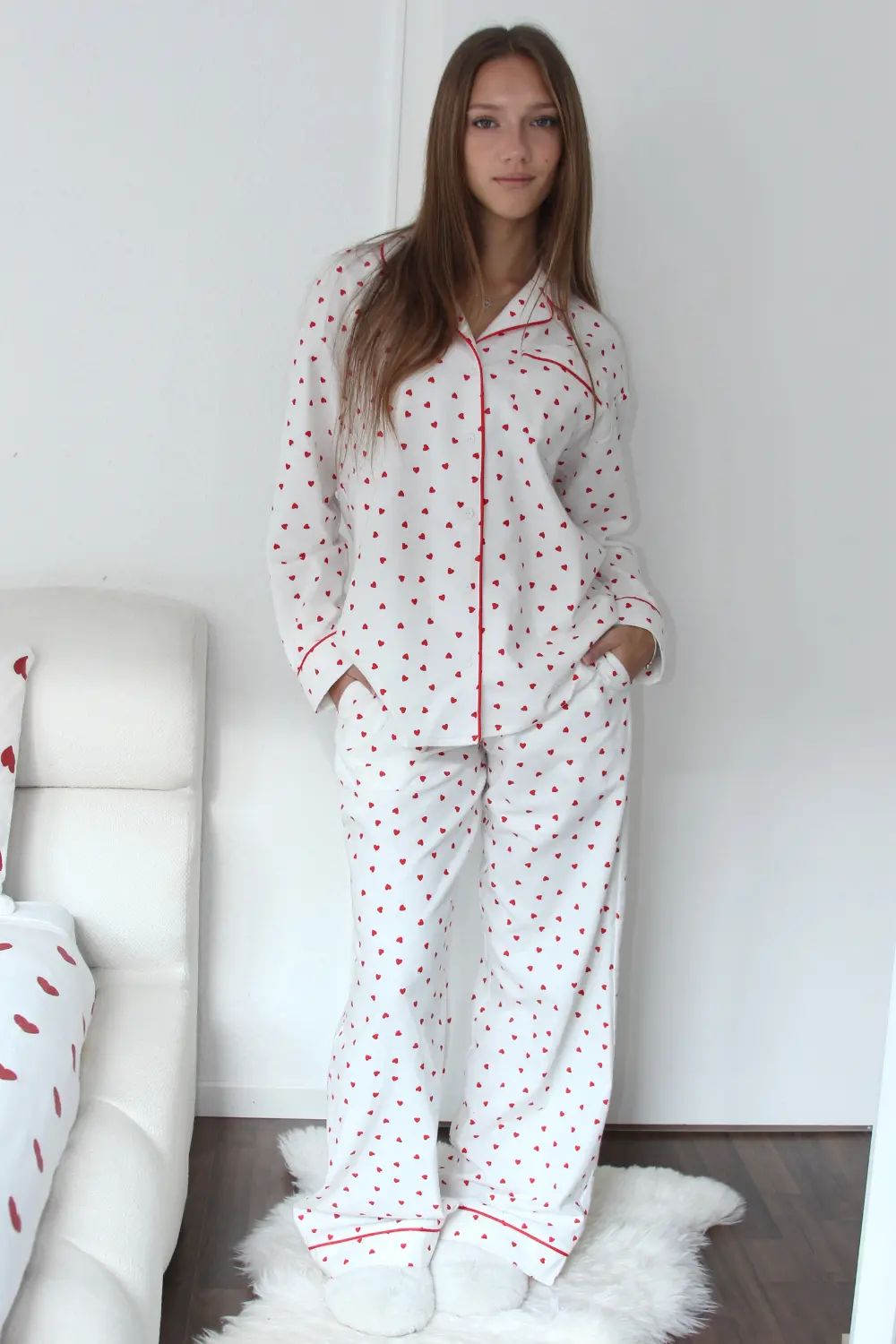 Піжама жіноча April з фланелі принт серця - 1 Піжама жіноча April з фланелі принт серця