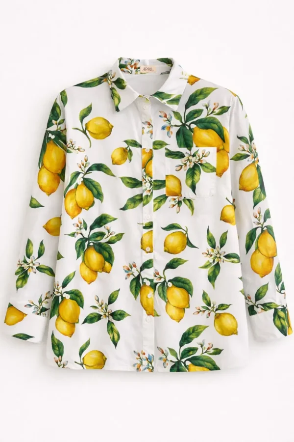 Сорочка оверсайз з принтом лимонів April довгий рукав